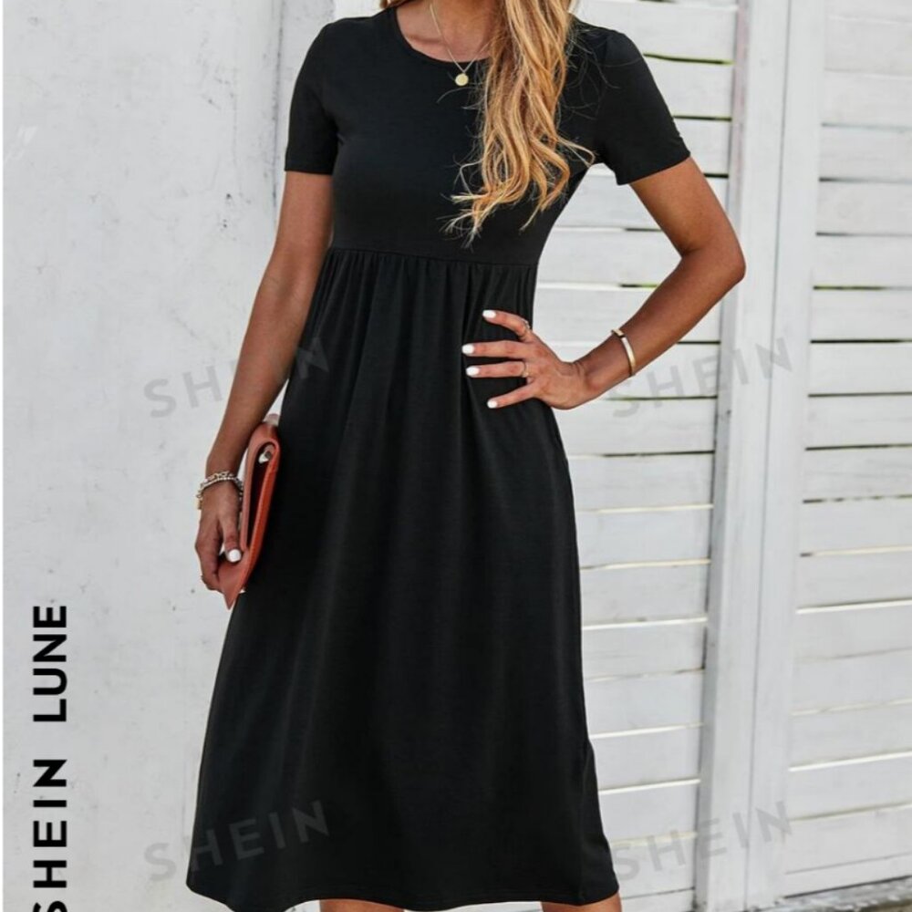 NWT SHEIN LUNE Solid Pocket Detail Dress size M in Black